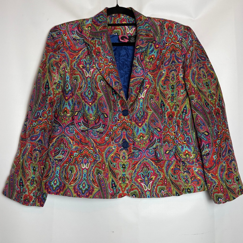 Womens Vintage 100% Silk Paisley Blazer Jacket Multicolor Size 14 Maximalist